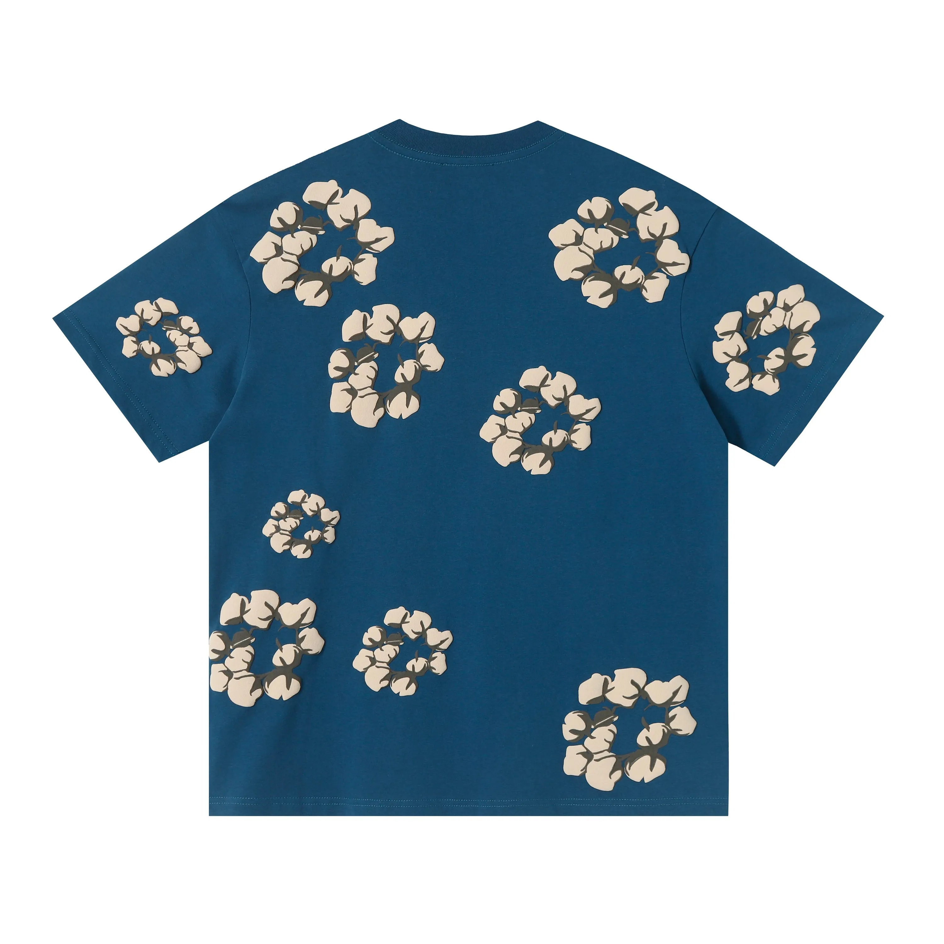 8201# 8 color set DENIM TEARS Kapok European and American fashion brand high quality foam flocking printed short sleeves Color Black Yellow Green Yellow Gray Royal Blue Pink Peacock Blue Size S-XL